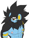 accessory anthro hair headband long_hair male muscular muscular_male nipples solo unknown_artist nintendo pokemon fan_character generation_4_pokemon luxray pokemon_(species)