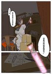 aak_(arknights) anthro arknights black_hair chinese_text clothing coat comic domestic_cat ear_piercing ear_ring felid feline felis fur hair hypergryph kaokao male mammal piercing potion pupils red_body red_fur ring_piercing slit_pupils studio_montagne text topwear translated