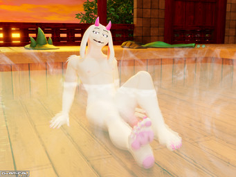 anthro balls big_penis clothing clothing_aside femboy fur genitals hair horn hot_spring humanoid_genitalia humanoid_penis looking_at_viewer male nipples nude partially_submerged pawpads penis pink_eyes sauna sitting solo steam swimming_pool water white_body okamical okamical_(modeler) deltarune undertale_(series) ralsei bovid caprine darkner goat mammal 3d_(artwork) 4:3 digital_media_(artwork) hi_res