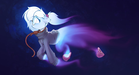 blue_body clothing eyewear female feral floating footwear glasses glowing glowing_body glowing_eyes grey_clothing grey_sweater grey_topwear hair noose noose_neckwear open_mouth purple_background shoes simple_background slippers solo sweater topwear translucent translucent_body white_hair rexyseven hasbro my_little_pony whispy_slippers earth_pony equid equine ghost horse mammal pony spirit 2021 hi_res