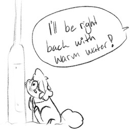 ambiguous_feral ambiguous_gender blush bodily_fluids crying dialogue feral hair offscreen_character pain side_view sitting solo speech_bubble tail tears text tongue tongue_stuck young young_ambiguous young_feral lemoncurds fluffy_pony fluffy_pony_(species) mammal 2021 english_description english_text monochrome sketch