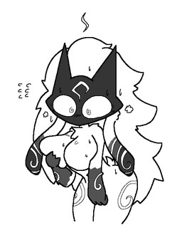 anthro big_breasts blush blush_lines bodily_fluids breast_grab breasts chest_tuft claws curvy_figure featureless_breasts female fur grey_claws grey_hands hair hand_on_breast long_ears long_hair mask mask_only nude smoke_puff solo spiral spiral_eyes steam steaming sweat sweatdrop tail tuft wearing_mask white_body white_fur white_hair wide_hips sabgong league_of_legends riot_games tencent kindred_(lol) lamb_(lol) bovid caprine mammal sheep 2025 monochrome