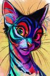 ambiguous_gender bust_portrait colorful_theme domestic_cat ears_up felid feline felis green_eyes looking_at_viewer mammal portrait simple_background solo unusual_coloring vani whiskers