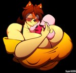 anthro between_breasts big_breasts black_background blush body_between_breasts breast_squish breasts cleavage clothed clothing curvy_figure duo eyelashes eyes_closed eyewear female female/female fur glasses hair hug huge_breasts multicolored_body multicolored_fur nipple_outline orange_body orange_fur pink_hair red_body red_hair red_skin short_hair simple_background smile squish tan_body tan_fur two_tone_body two_tone_fur voluptuous superix kyoob_(thegentlebro) superia canid canine canis domestic_dog humanoid mammal mimic 2018 absurd_res artist_name digital_media_(artwork) hi_res watermark