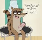 balls bodily_fluids cum cum_in_sex_toy dialogue erection genital_fluids genitals humanoid_genitalia humanoid_penis male penetrable_sex_toy penis sex_toy solo text mezzanine_(artist) cartoon_network regular_show rigby_(regular_show) mammal procyonid raccoon english_text hi_res