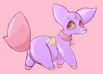 amputee bdsm body_modification bondage bound bow_ribbon clothing collar disability female feral feralsuit latex latex_clothing permanent permanent_bondage permanent_encasement pink_body quadruple_amputee solo transformation rabbitgirlnsfw nintendo pokemon rubbermon fennekin generation_6_pokemon pokemon_(species) hi_res