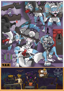 anthro balls bdsm bodily_fluids chain chess clitoris_to_nipple clothing cum cum_in_vagina cum_inside cum_splatter dialogue fellatio female female_penetrated from_front_position genital_fluids genitals group humanoid_genitalia humanoid_penis intersex intersex/female leaking_cum legwear male male/female mask mating_press motion_lines nipple_piercing nipples nude oral penetration penile penile_penetration penis penis_in_vagina piercing public public_use restraints sex sound_effects speech_bubble spitroast stockings stocks text vaginal vaginal_penetration vulva wax wax_play pesdets bry pesdets_(character) sherri_mayim trixy_the_spiderfox_(character) varryance arctic_fox bovid canid canine canis caprine coyote demon felid fox goat leopard mammal pantherine true_fox comic english_text hi_res