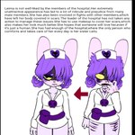 anthro bruised claw_marks clothed clothing female fingers fur hair headgear headwear nurse nurse_clothing nurse_headwear pink_body pink_fur purple_eyes purple_hair scar scratches text wounded yellow_eyes gutiannn terrible_mouse leima_(terrible_mouse) domestic_cat felid feline felis hybrid lagomorph leporid mammal rabbit