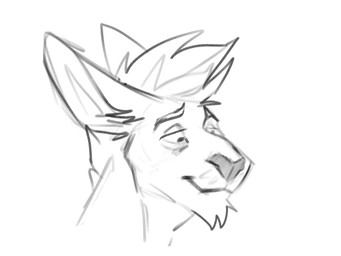 anthro chin_tuft closed_smile ears_back facial_tuft hair male male_anthro mouth_closed narrowed_eyes pivoted_ears short_hair simple_background smile solo tuft solaxe_(artist) solaxe kangaroo macropod mammal marsupial 4:3 headshot_portrait monochrome portrait sketch