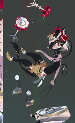 anthro black_body black_fur bottomwear brown_clothing brown_footwear brown_shoes clothed clothed_male clothing drum drum_set electronics footwear fur headphones male musical_instrument percussion_instrument pink_sclera red_headphones shoes shorts solo naircat domestic_cat felid feline felis mammal 2016 digital_drawing_(artwork) digital_media_(artwork) hi_res lineless