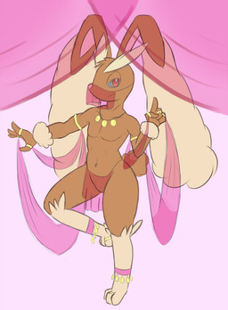 anthro bottomwear clothing featureless_crotch harem harem_outfit jewelry loincloth looking_at_viewer male red_eyes silk simple_background solo buttstorm's_roommate nintendo pokemon generation_4_pokemon lagomorph lopunny mammal pokemon_(species) hi_res