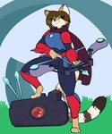 anthro bow_(weapon) clothed clothing cosplay curvy_figure female fur holding_bow_(weapon) holding_object holding_ranged_weapon holding_weapon looking_at_viewer ranged_weapon solo thick_thighs tight_clothing weapon onetiredbear risk_of_rain helia_peppercats huntress_(risk_of_rain) domestic_cat felid feline felis mammal 5:6 digital_media_(artwork) hi_res