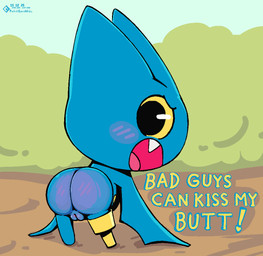 all_fours amputee angry anthro anus bat_wings blue_body blush blush_lines body_blush butt butt_blush cute_fangs dialogue disability exclamation_point fangs female genitals kiss_my_ass leaning leaning_forward looking_back membrane_(anatomy) membranous_wings missing_leg mooning pegleg plant presenting presenting_hindquarters shrub teeth text tongue vulva wings yellow_sclera young young_anthro young_female pedrohspacewolfy cartoon_network mao_mao:_heroes_of_pure_heart adorabat bat mammal 2025 artist_name dated english_text