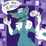 4_fingers alcohol anthro beverage blue_body blue_eyes champagne fingers fur holidays male neck_tuft noisemaker simple_background solo speech_bubble tail teeth_showing tongue tuft white_body white_fur skull_bunz_official new_year frost_jeckals_(huf13) fenril_(spicy_flakes) 1:1 2021 hi_res