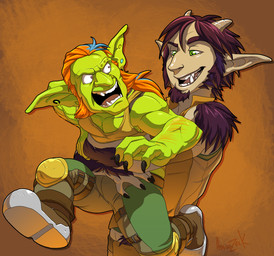 angry annoyed arm_tuft armor bear_hug body_hair boots carrying_another carrying_partner claws clothed clothing duo ear_piercing eyebrow_piercing facial_hair facial_piercing fangs footwear fur goatee green_body green_eyes green_skin hair happy horn hug knee_pads larger_male male male/male multicolored_hair muscular muscular_humanoid muscular_male mutton_chops nose_piercing open_mouth orange_eyes orange_hair piercing pointy_ears purple_body purple_fur sharp_teeth shoes shoulder_tuft simple_background size_difference smaller_male smile straps struggling stubble tattoo teeth topwear tuft vest astrozerk markarov_(rakeesh) sarral_(rakeesh) goblin goblin_(warcraft) humanoid satyr 2021 digital_media_(artwork) hi_res