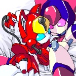 blue_eyes cord duo feline_ears female female/female machine pink_eyes red_body white_body unknown_artist medabots brass_(medabots) peppercat robot 1:1 aliasing digital_media_(artwork) low_res