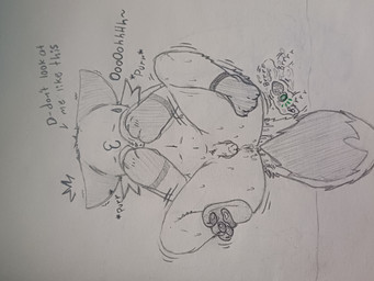 anthro balls blush bodily_fluids butt buttplug covering covering_eyes covering_face dialogue erection fur genital_fluids genitals male nude onomatopoeia open_mouth penis plug_(sex_toy) plug_after_use purring sex_toy shaking simple_background solo sound_effects tail text trembling trembling_for_pleasure yairo ther_(ether) domestic_cat felid feline felis mammal 4:3 absurd_res english_text hi_res traditional_media_(artwork)
