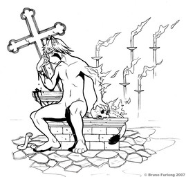 anthro blood bodily_fluids bone burning candle cross duo featureless_crotch feral fire male nude religion simple_background sitting skull solo_focus tail white_background narcoticdream rembrandt_(narcoticdream) domestic_cat felid feline felis mammal reptile scalie snake 2007 black_and_white monochrome pen_(artwork) traditional_media_(artwork)