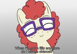 curled_hair dialogue eyelashes eyes_closed eyewear female feral freckles front_view fur glasses gradient_background hair happy phone_drawing rectangular_glasses red_hair simple_background smile solo talking_to_viewer tan_body tan_fur young young_female young_feral happy_harvey friendship_is_magic hasbro my_little_pony twist_(mlp) earth_pony equid equine horse mammal pony bust_portrait portrait