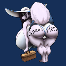 anthro basket bent_over big_breasts big_butt black_hair breasts butt camel_toe clothing container dress female female_anthro fur green_eyes hair hat headgear headwear huge_breasts huge_butt hyper hyper_breasts long_hair looking_back panties picnic_basket pink_body pink_fur presenting presenting_hindquarters rear_view simple_background solo sun_hat tattoo thick_thighs transparent_background underwear zorrojugador mammal mephitid skunk 1:1 alpha_channel hi_res