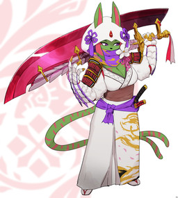4_fingers anthro bottomwear clothed clothed_anthro clothed_female clothing female fingers forked_tail front_view fully_clothed fully_clothed_anthro fully_clothed_female fur greatsword green_body green_fur green_tail holding_melee_weapon holding_object holding_sword holding_weapon markings melee_weapon mizutsune_armor purple_sclera solo standing striped_markings striped_tail stripes sword tail tail_markings topwear unusual_anatomy unusual_tail weapon white_eyes buta99 capcom monster_hunter nintendo pokemon vee_(beagle) eeveelution espeon generation_2_pokemon leviathan_(mh) mammal mizutsune pokemon_(species) 2025 absurd_res digital_media_(artwork) hi_res
