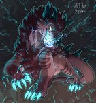 angry claws electric fangs feral fur glowing glowing_claws horn pawpads quadruped striped_body striped_fur stripes teeth thunder blitzdrachin conditional_dnp mythology remi_(yeenbitez) dragon hybrid hyena mammal mythological_creature mythological_scalie scalie wingless_dragon 2022 nonbinary_(lore)