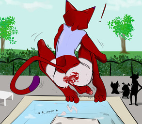 accident accidental_exposure anthro backsack balls barefoot bottomwear clothing feet flaccid genitals group male outside pants penis penis_poking_out perineum poolside public public_exposure public_nudity rear_view soles toes torn_bottomwear torn_clothing torn_pants wardrobe_malfunction illegaleel cartoon_network courage_the_cowardly_dog katz_(courage_the_cowardly_dog) shirley_the_medium the_cajun_fox canid canine canis domestic_cat domestic_dog felid feline felis fox mammal