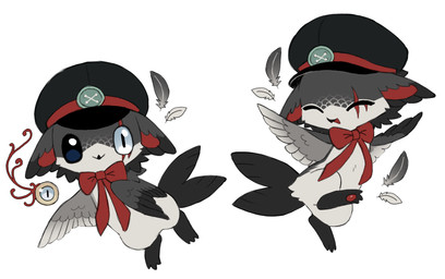 :> ambiguous_anthro ambiguous_gender anthro black_clothing black_hat black_headwear black_tail black_wings blind_eye blue_eyes bow_tie clothed clothed_ambiguous clothed_anthro clothing countershading eye_scar facial_scar feathers grey_body grey_feathers grey_wings happy hat headgear headwear heterochromia kemono multicolored_body multicolored_feathers open_mouth open_smile red_bow_tie red_scar scar semi-anthro simple_background smile solo tail tan_body tan_countershading tan_feathers white_background white_sclera wings jejejunum jeju_(jejejunum) apodiform avian bird chimney_swift swift_(bird) full-length_portrait hi_res multiple_images portrait female_(lore)