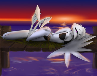anthro beach bikini clothing detailed_background feathers feet female flip_flops footwear horizon looking_at_viewer lying outside pier sandals seaside shoes solo sunset swimwear talons toes tropical two-piece_swimsuit water white_body white_feathers corrvo feather_6 fala_(thelonecrow) avian bird 2012 hi_res