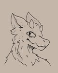 ambiguous_gender anthro facing_aside fluffy fur horn simple_background smile solo admiralbarley mythology dragon mythological_creature mythological_scalie scalie 4:5 black_and_white bust_portrait hi_res line_art monochrome portrait