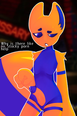 anthro blue_body blue_eyes blue_fur bodily_fluids femboy fur genital_fluids genitals male open_mouth penis precum solo text yellow_body yellow_fur unknown_artist meleeniacs roblox the_axolotl_sun stocky_(meleeniacs) felid feline mammal unknown_species absurd_res digital_media_(artwork) english_text hi_res