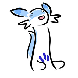 ambiguous_gender blue_body front_view long_body open_mouth solo tuft libartrooms palworld pocketpair chillet mammal pal_(species) animated hi_res