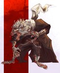 angry anthro bandage bandaged_arm bandaged_face barefoot bodily_fluids cape clothed clothing feet fur grey_body grey_fur male open_mouth saliva solo transformation etae bloodborne fromsoftware mythology sony_corporation sony_interactive_entertainment father_gascoigne_(bloodborne) beast_(bloodborne) canid canine mammal monster mythological_canine mythological_creature werecanid werecanine werecreature werewolf absurd_res hi_res