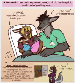 anthro black_hair blonde_hair bodily_fluids brown_body brown_fur butt clothed clothing condom cork_board dialogue female flashback fur grey_body grey_fur group hair interspecies male male/female multicolored_body multicolored_fur neonate plot_twist post_birth sabotaged_condom sexual_barrier_device surprised sweat tail text two_tone_body two_tone_fur unused_condom white_body white_fur wrapped_condom young dansharkman beth_(dansharkman) dawn_(dansharkman) dusk_(dansharkman) canid canine canis deer hybrid mammal wolf comic english_text hi_res father_(lore) father_and_child_(lore) mother_(lore) mother_and_child_(lore) parent_(lore) parent_and_child_(lore) sibling_(lore) twins_(lore)