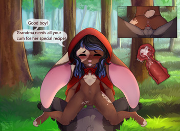 animal_genitalia animal_penis anthro anthro_on_feral anthro_penetrated anus balls bestiality blush bodily_fluids breasts buckteeth butt canine_genitalia canine_penis cloak clothed clothing cowgirl_position cum cum_in_uterus cum_in_vagina cum_inside cutaway dialogue duo erection eyes_closed female female_penetrated feral feral_penetrating feral_penetrating_anthro first_person_view floppy_ears forest from_front_position fur genital_fluids genitals good_boy hair hood internal internal_vaginal interspecies kneeling knotting larger_feral larger_male looking_pleasured male male/female male_penetrating male_penetrating_female male_pov navel on_bottom on_top onomatopoeia open_mouth orgasm outside penetrating_pov penetration penile penile_penetration penis penis_in_vagina plant rear_view sex size_difference smaller_anthro smaller_female smile sound_effects speech_bubble spread_legs spreading tail teeth text tongue tongue_out tree uterus vaginal vaginal_knotting vaginal_penetration vulva young young_anthro young_female young_penetrated cinderroo fairy_tales little_red_riding_hood_(copyright) little_red_riding_hood rin_rinnet canid canine canis domestic_rabbit english_lop lagomorph leporid lop_rabbit mammal oryctolagus rabbit wolf 11:8 english_text hi_res