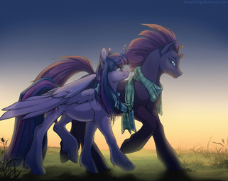 blue_eyes blue_scarf blue_sky broken_horn clear_sky clothing cutie_mark duo eye_contact eyelashes feathered_wings feathers female female_feral feral fog fur grass green_scarf hooves horn larger_female larger_feral lidded_eyes light long_tail looking_at_another mane medium_mane mostly_nude mostly_nude_female mostly_nude_feral outside pattern_clothing pattern_scarf plant princess purple_body purple_fur purple_mane purple_tail purple_wings quadruped royalty scarf scarf_only size_difference sky smaller_female smaller_feral smile smiling_at_another smiling_at_each_other striped_clothing striped_scarf stripes tail unguligrade unicorn_horn walking wings rrusha friendship_is_magic hasbro my_little_pony my_little_pony:_the_movie_(2017) mythology tempest_shadow_(mlp) twilight_sparkle_(mlp) equid equine horse mammal mythological_creature mythological_equine pony unicorn winged_unicorn 2017 colored digital_drawing_(artwork) digital_media_(artwork) english_description lighting shaded