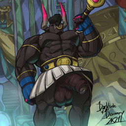abs anthro armband armor balls barazoku belt biceps big_balls big_muscles big_penis bodily_fluids bottomwear clothed clothing facial_piercing fingerless_gloves foreskin genital_fluids genitals gloves gold_(metal) hair half-erect handwear holding_object holding_weapon horn humanoid_genitalia humanoid_penis kilt low-angle_view male melee_weapon muscular muscular_anthro muscular_male nipples nose_piercing nose_ring pecs penis piercing precum ring_piercing skirt solo standing topless topless_male unconvincing_armor upskirt weapon weapon_on_shoulder darksideofdiscovery european_mythology greek_mythology hades_(game) mythology supergiant_games asterius_(hades) bovid bovine mammal minotaur 1:1 2021 absurd_res dated hi_res signature