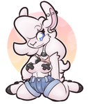 anthro big_hair bottomwear breasts clothed clothing cutoffs denim denim_bottomwear denim_clothing ear_piercing female fur hair kneeling piercing shorts sitting smile solo tape thick_thighs white_body white_fur white_hair leo_llama leah_(leo_llama) camelid llama mammal absurd_res hi_res nonbinary_(lore)