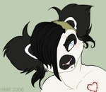 alternative_fashion anthro black_hair blue_eyes emo facial_piercing female fur glamfur green_background hair heart_symbol lip_piercing piercing pink_nose simple_background solo white_body white_fur zeriara zeriara_(character) lemur mammal primate strepsirrhine 2006