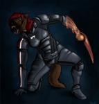 anthro armor cosplay female green_eyes hair omni-tool red_hair solo space_marine weapon treefyleaves bioware electronic_arts mass_effect n7 commander_shepard canid canine canis domestic_dog german_shepherd herding_dog mammal pastoral_dog