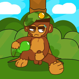 anthro balloon beret clothing grass hat headgear headwear inflatable male masturbation nervous plant solo tree mini_mogsey bloons_tower_defense ninja_kiwi sniper_monkey_(bloons) haplorhine mammal monkey primate 1:1 hi_res