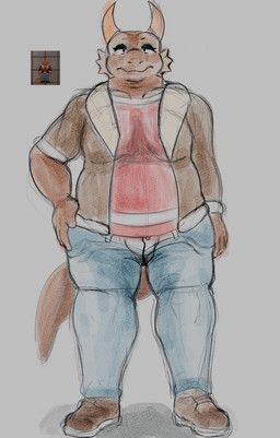 ambiguous_gender anthro belly blue_bottomwear blue_clothing bottomwear brown_body brown_clothing brown_footwear brown_scales brown_shoes brown_topwear clothed clothing curved_horn denim denim_bottomwear denim_clothing ear_frill eyeshadow footwear frill_(anatomy) front_view frown fully_clothed grey_background hand_on_hip horn jacket jeans looking_at_viewer looking_forward makeup mascara pants red_clothing red_topwear scales shirt shoes simple_background slightly_chubby sneakers solo standing topwear nobodyshouse space_station_13 reptile scalie unathi 2019 colored_sketch digital_drawing_(artwork) digital_media_(artwork) full-length_portrait portrait reference_image sketch