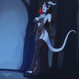 areola armwear blue_body blue_eyes blue_skin bra breasts clothing elbow_gloves eyebrows female gloves glowing glowing_eyes hair handwear horn humanoid_pointy_ears legwear lingerie not_furry pointy_ears solo tail thigh_highs underwear drgraevling blizzard_entertainment warcraft draenei humanoid mammal 1:1 2026