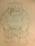 anthro blush bulge clothing eye_patch eyewear kemono male overweight overweight_male scar shirt solo topwear underwear kita_9999 dragon_quest dragon_quest_x square_enix cat_ribeiro felid feline mammal hi_res