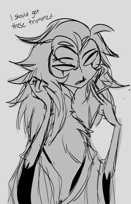 anthro black_text cigarette clothed clothing fur grey_background grey_body grey_fur hair long_hair male neutral_expression robe simple_background smoking solo text topless teathekook hellaverse helluva_boss stolas_(helluva_boss) avian bird owl owl_demon hi_res monochrome