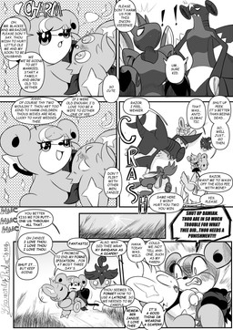 7_panel_comic ambiguous_gender angry anthro biped black_body black_fur black_nose black_text blush claws clenched_teeth dialogue ellipsis empty_eyes exclamation_point eyebrows eyelashes eyes_closed female feral fur grass group heart_symbol holding_another kerchief kissing looking_at_another male motion_lines mouth_closed open_mouth open_smile paws plant pupils quadruped question_mark sharp_teeth smile sound_effects sparkles speech_bubble standing tail talking_to_another teeth text tongue white_pupils white_sclera wings heavenlyproductions nintendo pokemon eeveelution garchomp generation_2_pokemon generation_4_pokemon generation_6_pokemon pokemon_(species) pumpkaboo scizor shinx sylveon teddiursa 2025 absurd_res comic english_text hi_res monochrome signature