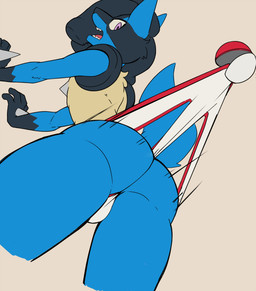 anthro bottom_heavy bulge bulge_from_behind butt clothing clothing_pull low-angle_view male pokeball purple_eyes solo surprised underwear underwear_pull wedgie wedgie_fetish dar-kuu nintendo pokemon dar-kuu_(dar-kuu) generation_4_pokemon lucario pokemon_(species) absurd_res hi_res