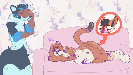 abdominal_bulge after_vore annoyed anthro belly blue_body blue_fur bodily_fluids chest_tuft digested digestion drooling duo facepalm female fluffy frown fur furniture grey_body grey_fur hair head_fur male male/female navel neck_tuft open_mouth oral_vore orange_body orange_fur overweight paws post_digestion predator/prey saliva sentient_fat sleeping slightly_chubby smile snoring sofa soft_vore spots stripes sweat sweatdrop tail teeth thick_thighs thighs_together tongue tuft vore vore_tattoo whiskers wide_hips worried worried_look swindleshrimp ferox_(feroxdoon) pala_(feroxdoon) sero_(feroxdoon) canid canine cougar felid feline fox hybrid jaguar mammal mustelid musteline pantherine red_fox true_fox true_musteline weasel 16:9 4k absurd_res hi_res widescreen nonbinary_(lore)