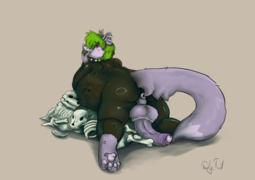 after_vore anthro anus belly big_belly big_penis bone bones_in_stomach clothing ear_piercing fatal_vore genitals latex latex_clothing latex_skinsuit male penis piercing puffy_anus skinsuit solo tight_clothing vore tafy_tail canid canine fox mammal absurd_res hi_res