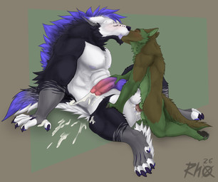 anal anal_penetration animal_genitalia animal_penis anthro anthro_on_anthro anthro_penetrated anthro_penetrating anthro_penetrating_anthro anus balls big_penis biped blush blush_lines bodily_fluids butt canine_genitalia canine_penis claws cum cum_drip cum_in_ass cum_inside cum_on_ground cum_on_hand cum_on_leg cum_on_own_hand cum_on_own_leg cum_on_penis cum_on_self cum_while_penetrated cumshot dripping duo ejaculation erection feet food from_front_position fur furgonomic_piercing furgonomics genital_fluids genital_piercing genitals green_body hair hand_on_leg hand_on_penis hands-free kiss_on_lips kissing kissing_while_cumming kissing_while_handjob kissing_while_penetrated kissing_while_penetrating knot knotted_penis larger_penetrated larger_sub lying male male/male male_anthro male_penetrated male_penetrating male_penetrating_male missionary_position multiple_piercings nipples nude on_back pawpads paws penetration penile penile_penetration penis piercing sex sheath sheath_piercing simple_background size_difference small_top_big_bottom submissive tail toe_claws rhox mythology dex_(weredemo) rhox_(character) canid canine canis domestic_dog german_shepherd herding_dog mammal mythological_canine mythological_creature pastoral_dog werecanid werecanine werecreature hi_res